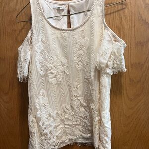 Maurices Cream Lace Cold Shoulder Blouse